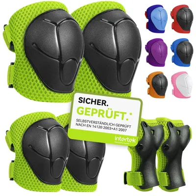 Image de Protège-genoux enfant - Patins à roulettes - Set de 6 pièces - Réglable - Genouillères et coudières