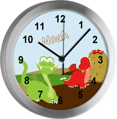 Produktbild von Kinderzimmer Funkwanduhr, Funkuhr Wanduhr Kinder, Drache 25 cm