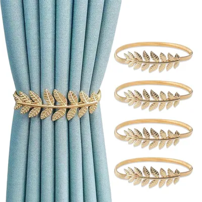 Produktbild von 4-teiliges Set verstellbarer, goldfarbener Gardinenhalter mit Federkordeln, schwarzes Design zur Fensterdekoration
