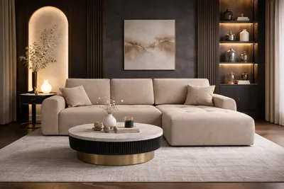 Produktbild von Kaiser Möbel Ecksofa mit Schlaffunktion und Bettkasten L-Form Ivo XL, Veloursstoff Salvador, Beige, Rechts