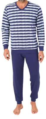 Produktbild von Normann Herren langarm Schlafanzug mit Bündchen – Pyjama in toller Streifenoptik ; hellblau , 58