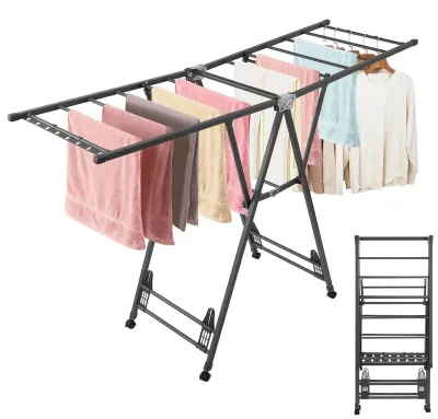 Produktbild von Faltbarer Wäscheständer - Standtrockner 160 cm - Ausziehbar - Höhenverstellbar - Kohlenstoffstahl - Mit Rollen und Schuhablage
