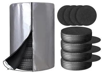 Immagine prodotto di Borsa per pneumatici con 4 tappetini in feltro, impermeabile e antipolvere, adatta per pneumatici da 14-18 pollici, dimensioni 72 x 117 cm, rivestita in argento