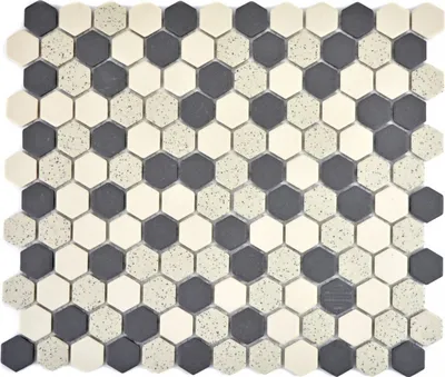 Produktbild von Mosaikfliese Keramik beige schwarz Hexagaon unglasiert MOS11A-0113-R10_f