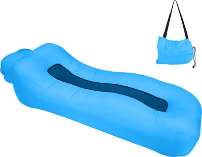 Image de (Bleu clair) Chaise longue gonflable, lit de plage ultraléger, portable, ergonomique, canapé pneumatique, canapé, étanche, anti-fuite, pour l'intérieur et l'extérieur, la randonnée, le camping, les voyages