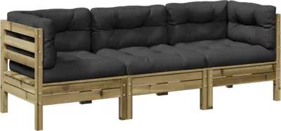 Imagen del producto de vidaXL Juego de 3 piezas de sofá de jardín con cojines, fabricado en madera de pino tratada