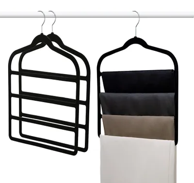 Produktbild von Set mit 3 rutschfesten, platzsparenden Kleiderbügeln für Jeans und Hosen; vielseitige Samtkleiderbügel; Kleiderschrank-Organizer für Jeans, Schals und Krawatten; 3 Stück