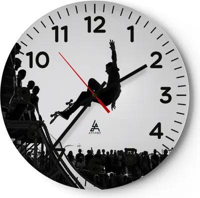 Produktbild von Wanduhr - Rund - Glasuhr - Sport Skateboard - 40x40cm - Schleichendes Uhrwerk - Lautlos - zum Aufhängen bereit - Dekoration Modern - Wanddekoration aus Glas - C4AR40x40-3655