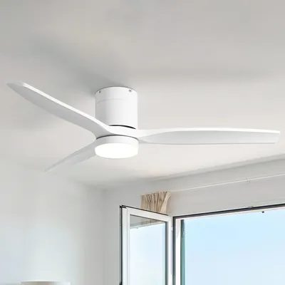 Image de Ventilateur de plafond Parrot Uncle 132 cm avec éclairage LED, 3 pales en ABS, boîtier blanc, moteur CC silencieux, LED 24 W à intensité variable, tige de 15 cm incluse