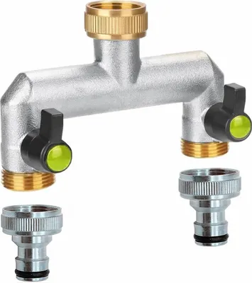Produktbild von 2-Wege Wasserverteiler 3/4 Zoll mit Adapter, Kugelhahn - Garten Schlauch Verteiler
