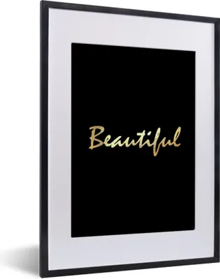 Produktbild von MuchoWow® Gerahmtes Poster Zitat - Schönheit - Schwarz - Gold 30x40 cm - Poster mit Schwarzem Bilderrahmen Wandposter Rahmen Foto Bilder - Wandposter Schlafzimmer