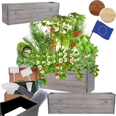 Produktbild von MODO24 Hochbeet Holz, Pflanzkasten, Massivholz, Kiefer, Kräuterbeet, Blumenkasten, Garten, Terrasse, 36x120x30 cm, Grau, ZP06