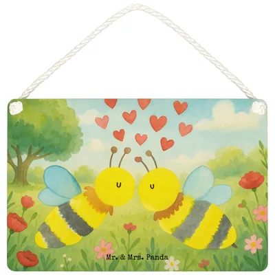 Produktbild von Mr. & Mrs. Panda Wandbild Holz Biene Liebe Design DIN A6 - Weiß - Geschenk, holzbild, Türschild, wandtafel, kleine aufmerksamkeit, Schild