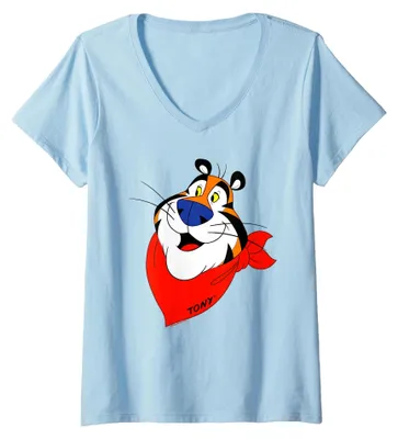Productafbeelding van Damen T-shirt met V-hals, met het ontwerp van Tony the Tiger en Happy Frosted Flakes ontbijtgranen