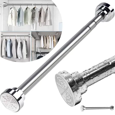 Produktbild von Duschvorhangstange aus Edelstahl, Ausziehbare Teleskopstange ohne Bohren, Ideal für Badezimmer Fenster Kleiderschrank