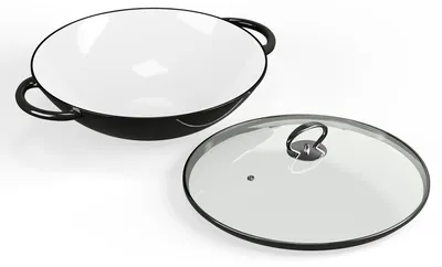 Produktbild von ToCi Wok-Pfanne aus Gusseisen, Emaillierte Pfanne & Wok, Große & Tiefe Beschichtete Pfanne, Wokpfanne mit Deckel & Griffen, Antihaft- für Induktion, Glaskeramik, Backofen, Gas- & Elektroherd