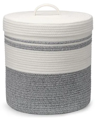 Immagine prodotto di Cesto portabiancheria pieghevole con coperchio, 40 litri, grigio, 35x42 cm, in cotone