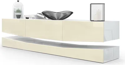 Produktbild von Vladon Lowboard City,  Germany, TV-Kommode mit Sockelelement, 1 offenem Fach und 3 Schubkästen, Weiß Hochglanz/Creme Hochglanz (178 x variabel x 39 cm)