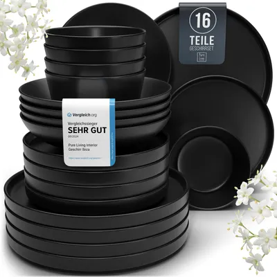 Produktbild von PURE LIVING Geschirrset Manhattan aus Steingut, 16-tlg., für 4 Personen, Schwarz