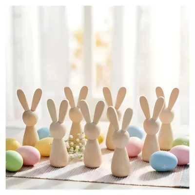 Produktbild von Holzhasenpuppen, Tierstatue, handgefertigte Holzklammern, dekoratives Handwerk, Hasenpuppen für Partys, Basteln, Urlaubsprojekte, Heimdekoration