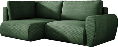 Produktbild von Ecksofa PASO L mit Schlaffunktion L Form, Eckcouch Cordstoff mit Bettkasten und Kissen, Polsterecke 155x243 cm, Wohnlandschaft - Links Grün PS14
