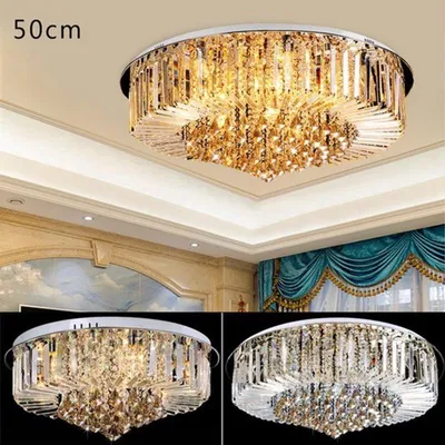 Image de Plafonnier en verre de cristal avec éclairage LED rond, idéal pour le salon et la chambre