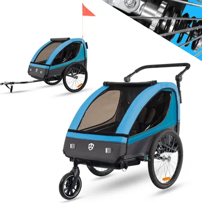 Produktbild von TIGGO VS 2 in 1 Kinderanhänger Jogger mit FederungFahrradanhänger Buggy für 1-2 Kinder 360° Drehbar (Blau)