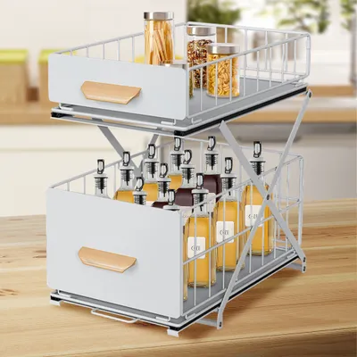 Produktbild von Unter Waschbecken Regal Küche Organizer 2-stöckiger Schubladen-Organizer organizer aufbewahrung Gewürzregal Weiß