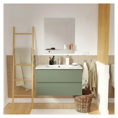 Produktbild von Einzelwaschtisch 80 cm, Eichenoptik, mit Armatur und Spiegel, SORRENTO