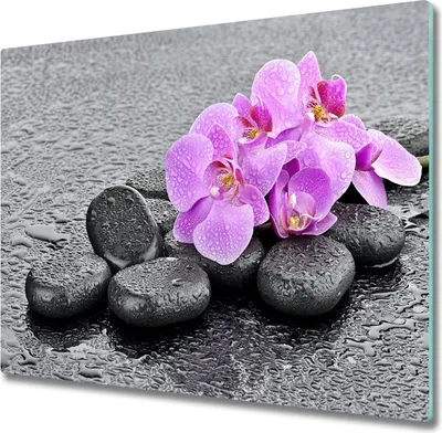 Produktbild von Glas Herdabdeckplatte 60x52 cm Spritzschutz Glasabdeckplatte Schneidebrett Orchideen Steine