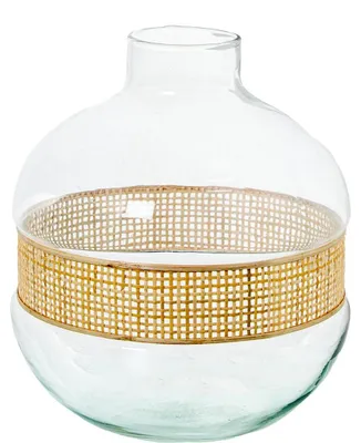 Vase mit Weide, transparent & natur, 21x21x23 cm