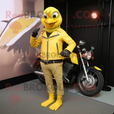Immagine prodotto di Personaggio del costume della mascotte REDBROKOLY Merlo giallo vestito con una giacca da moto e pochette