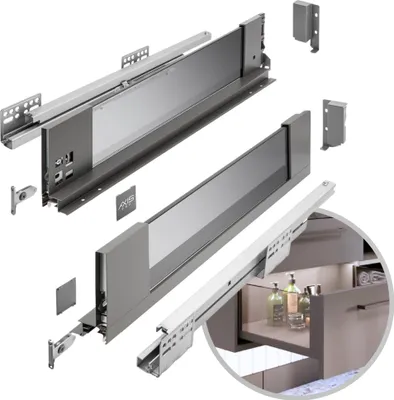 Produktbild von GTV - Schubladensystem AXIS PRO | Schublade mit Glasseiten | Schubkasten | Schubkastensystem | Höhe: 116 mm Länge: 550 mm | Anthrazit mit Rauchglas