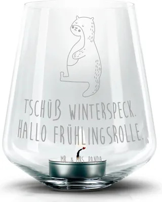 Produktbild von Mr. & Mrs. Panda gravur glas Otter Bauch - Transparent - Geschenk, Laterne mit, Essen. Foodlover, Winterspeck, Sportmuffel, Windlicht, Kerzenhalter, Teelichthalter