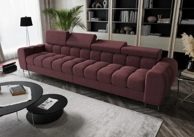 Productafbeelding van Grote bank, model BASTIEN, 4-zits, megasoort, bekleed met stof Aragaon, kleur bordeaux