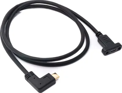 Produktbild von SYSTEM-S USB 3.1 Kabel 100 cm Typ C Stecker zu Buchse Schraube Winkel in Schwarz