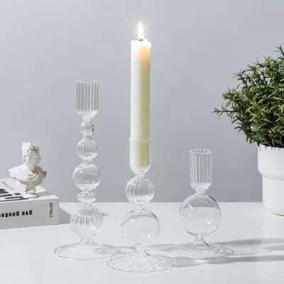 Produktbild von Glas-Kerzenständer-Set von 3, farbig, für Wohnzimmer und Tischdeko