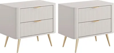 Produktbild von Set aus 2 Nachttischen - 2 Schubladen - Beige und Gold - ELONARIA by Pascal Morabito