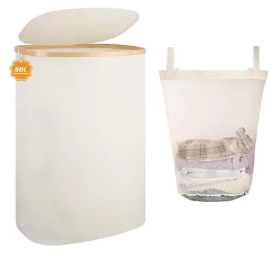 Produktbild von Wäschekorb 80L Bambus mit Deckel faltbar schmal Beige