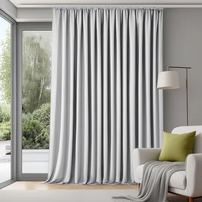 Produktbild von Extra breite Gardinen Wohnzimmer blickdicht mit Kräuselband 245x300 cm Silber Grau 1 Stück