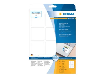 Image de Étiquettes HERMA A4 blanches, 60 x 60 mm, carrées, Movables, amovibles, 300 pièces