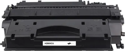A black toner cartridge is shown against a white background.