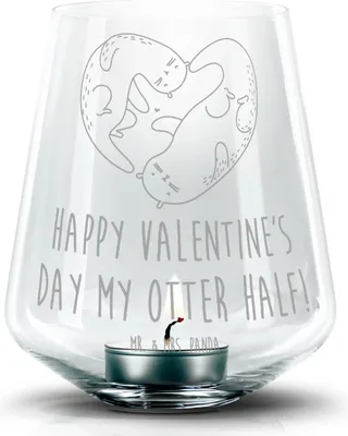 Produktbild von Mr. & Mrs. Panda Laterne Otter Valentine - Transparent - Geschenk, Glas Windlicht, Valentinstag, Mitbringsel, Freund, Hochzeitstag, Teelichthalter, für Freundin, Frauen