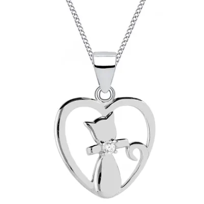 Katzenliebe Kette I Verspielte Katze im Herz Echtschmuck I 45cm
