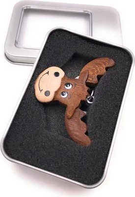 Produktbild von Schlüsselanhänger Holz Elchkopf Hirsch Weihnachten Geweih Rentier Anhänger in Geschenkbox
