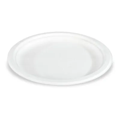 Produktbild von 250x  Teller aus Zuckerrohr rund Ø 23cm weiß kompostierbar