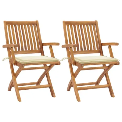 Immagine prodotto di The Living Store sedie da giardino 2 pezzi con cuscini bianco crema in legno massiccio di teak