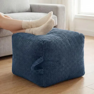 Obrázek produktu pro (Čtvercový, tmavě modrý) Protiskluzová podnožka typu ottoman, měkké žebrované flanelové čalounění, 50 x 35 cm, pohodlná a stabilní, ideální do obývacího pokoje, ložnice a kanceláře