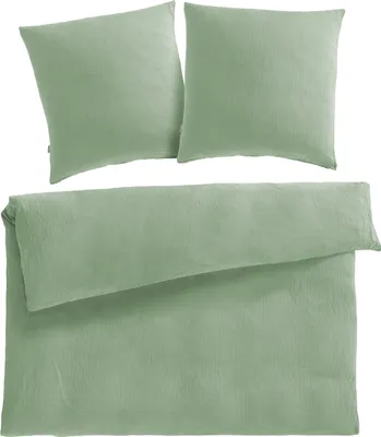 Produktbild von Pure Label Musselin Bettwäsche 200x200 cm mit Kissenbezug 2er Set 80x80 cm aus 100% Baumwolle - Traumhaft weiche, kuschelige Bettwäsche-Sets in grün
