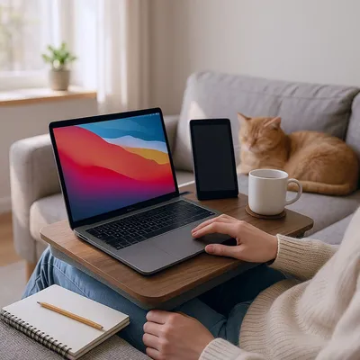 Produktbild von Laptop-Betttablett 17" mit Kissen und Handyhalterung